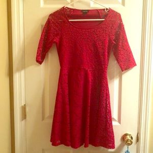 A red all-lace dress